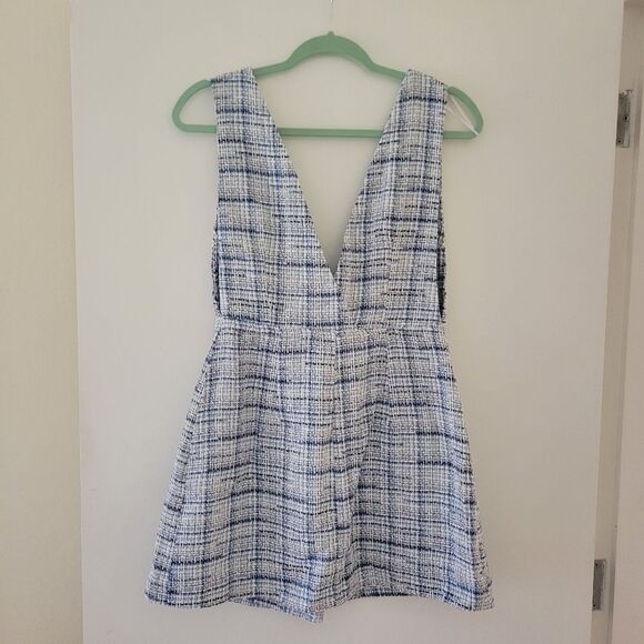 Zara Checked Pinafore Blue Tweed Dress Size Medium - Picture 9 of 9